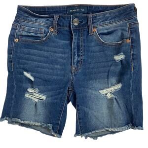 Aeropostale denim bermuda shorts dark wash jean shorts distressed Y2K SZ 2
